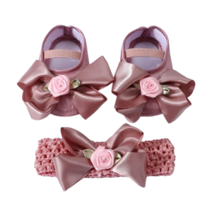 Single Rose Shoes With Hairband for (0–12 Months) 👶 Baby