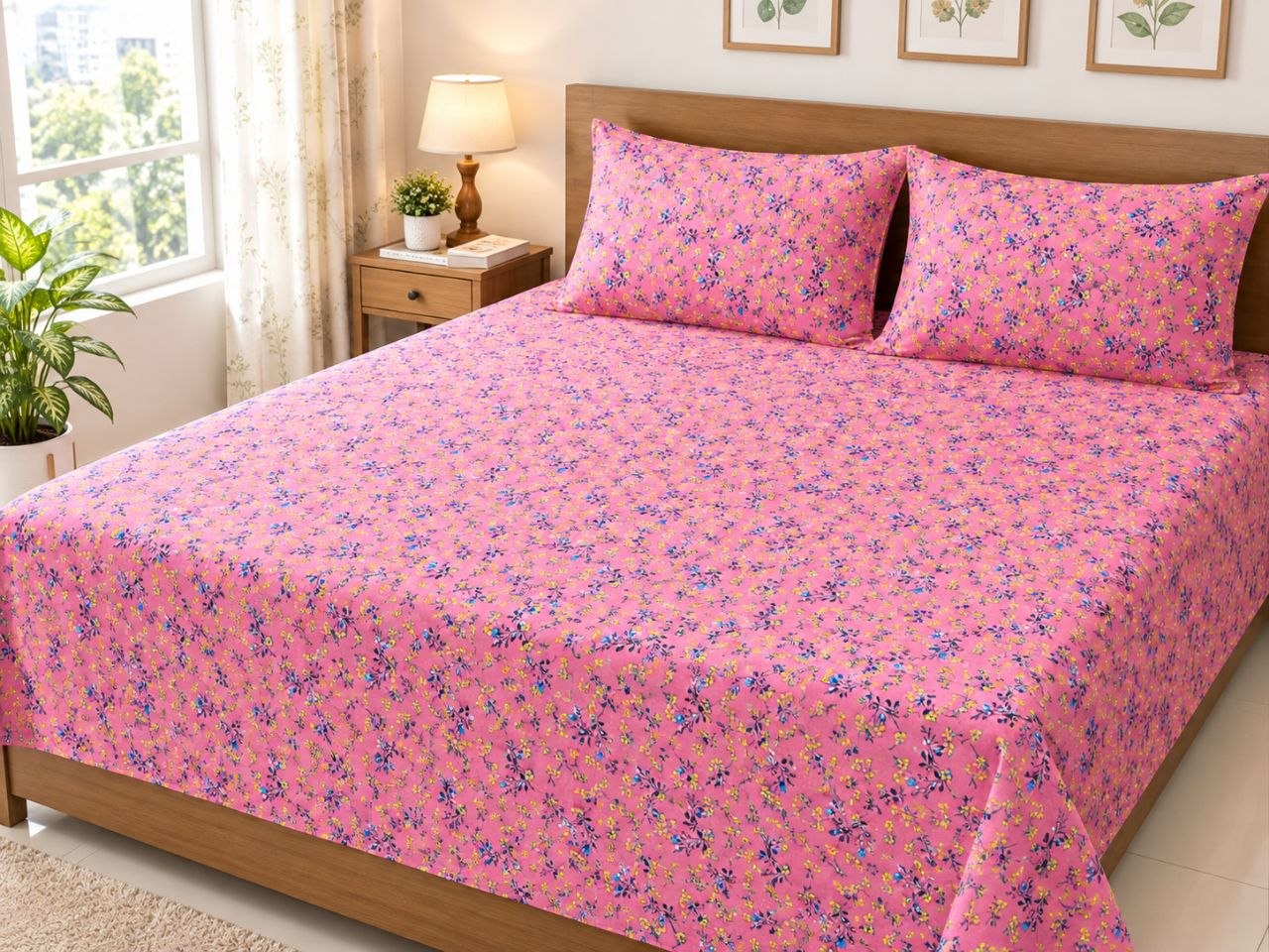 Double Size Flat Cotton Bed Sheet- Two Pillow Covers Included - Image 2