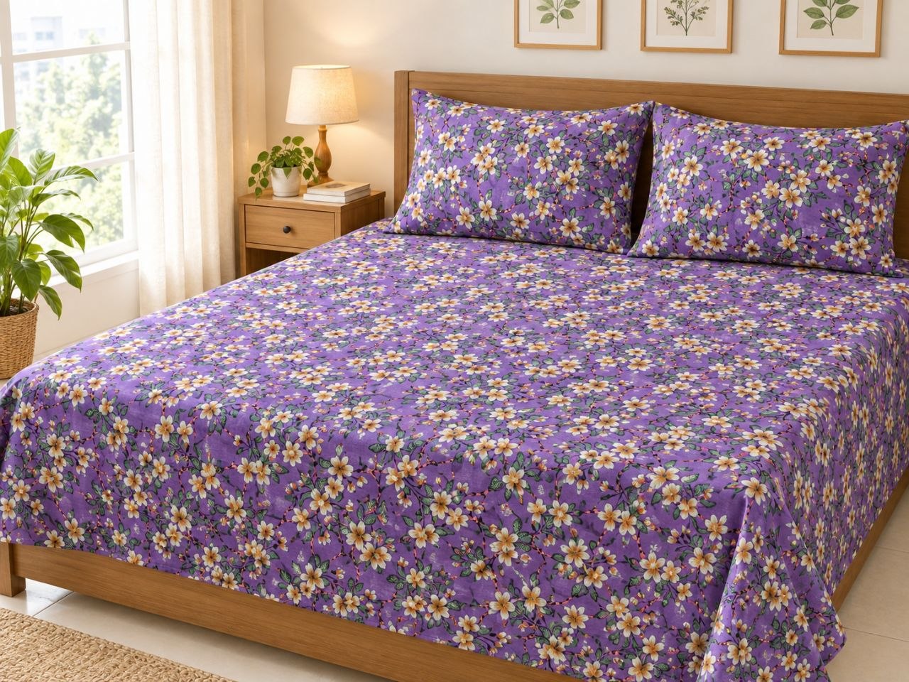 Double Size Flat Cotton Bed Sheet- Two Pillow Covers Included - Image 3