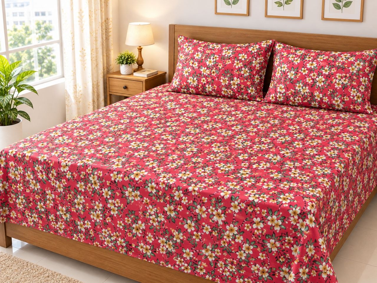 Double Size Flat Cotton Bed Sheet- Two Pillow Covers Included - Image 4