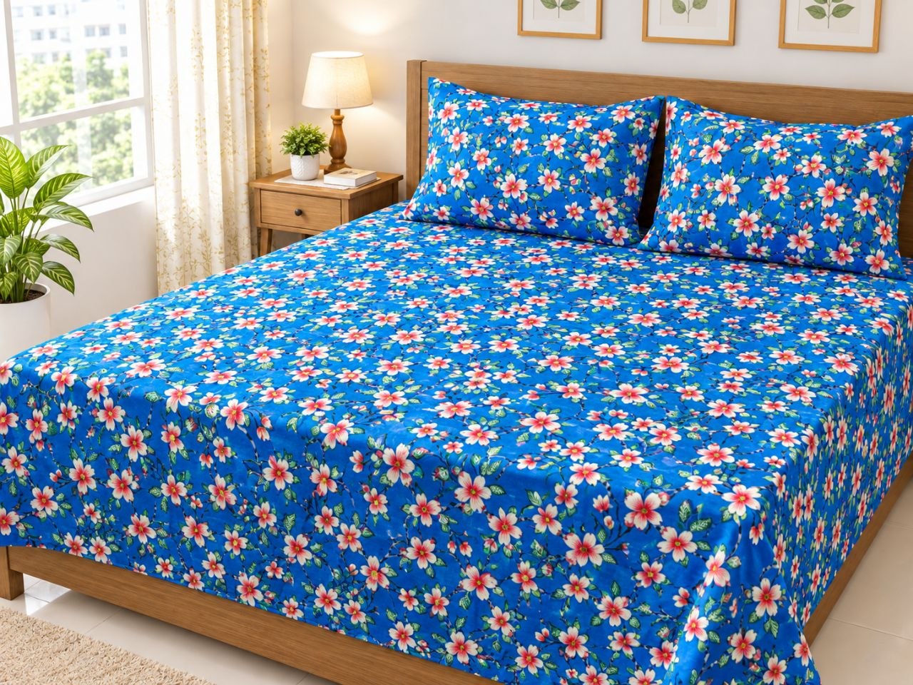 Double Size Flat Cotton Bed Sheet- Two Pillow Covers Included - Image 5