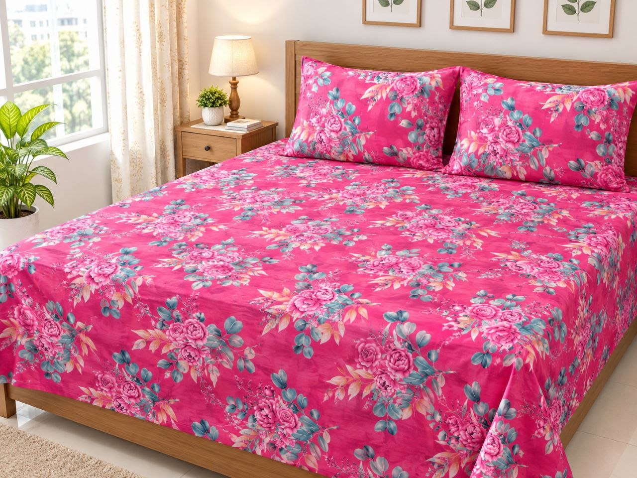 Double Size Flat Cotton Bed Sheet- Two Pillow Covers Included - Image 6