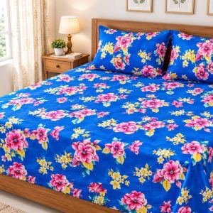 Double Size Flat Cotton Bed Sheet- Two Pillow Covers Included