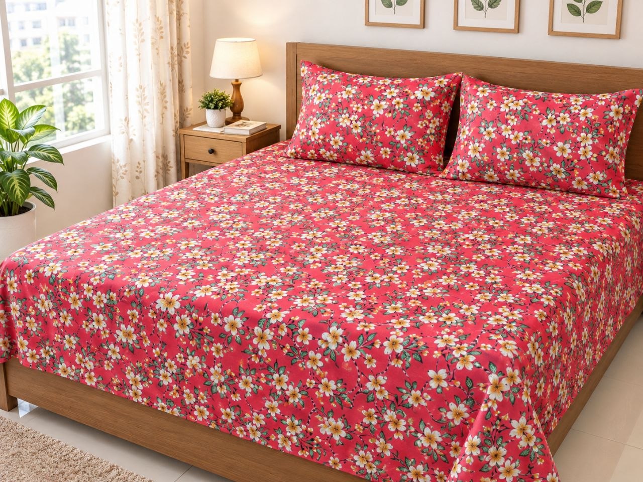 Double Size Flat Cotton Bed Sheet- Two Pillow Covers Included - Image 9