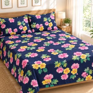 Double Size Flat Cotton Bed Sheet- Two Pillow Covers Included